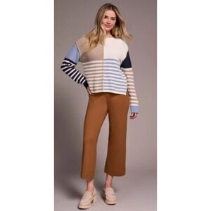 Tribal Multi Stripe Stitched Boat Neck Sweater Long Sleeve Pullover Women's P/S